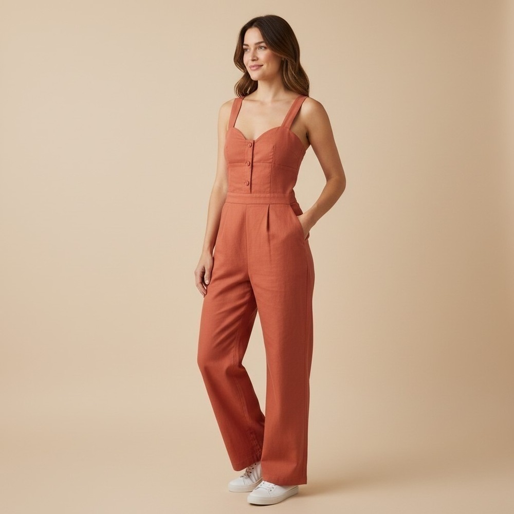 Cider Rust Orange Wide Leg Jumpsuit Sleeveless coastal Grandmacore preppy SZ S